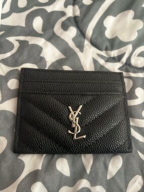 Black Quilted Chevron Card Case with Silver Monogram